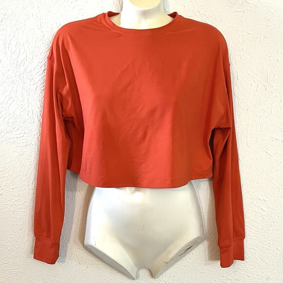Lululemon Muscle Love Long Sleeve Autumn Red Orange Crop Top Oversized Shirt 4 - Picture 1 of 11